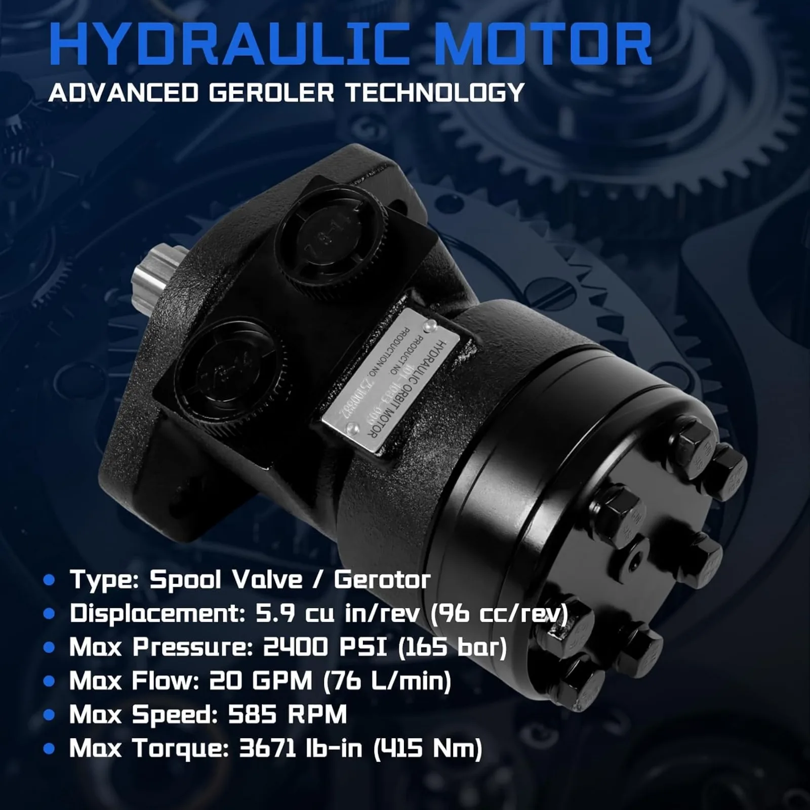 101-1083-009 Hydraulic Motor Replacement for Char-Lynn H Series, 2-Bolt SAE-A Mount SAE 6B Splined Shaft SAE O-Ring Ports, Low