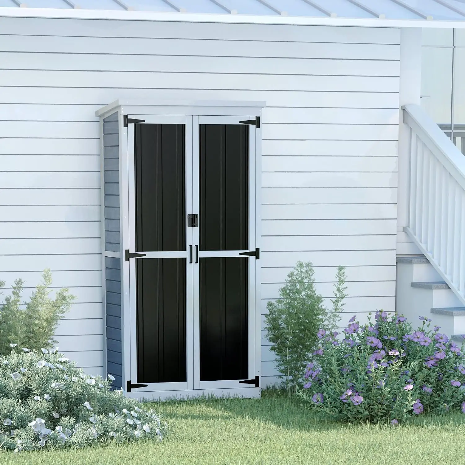 Outdoor Storage Cabinet Wood Metal Garden Shed Tall Tool Organizer, Customized - view 4