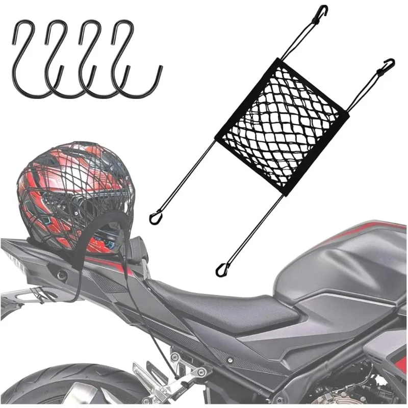 

High Elastic Motorcycle Cargo Net for Helmet Polyester Luggage Net with 4 Adjustable Hooks 360 Degree Rotatable Motorcycle Net