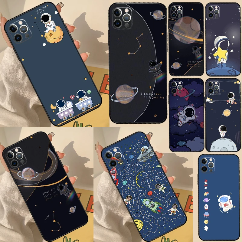 Astronaut Spaceship Case For iPhone 11 12 13 14 15 16 Pro Max Cover For iPhone 13 12 Mini XR X XS Max Plus