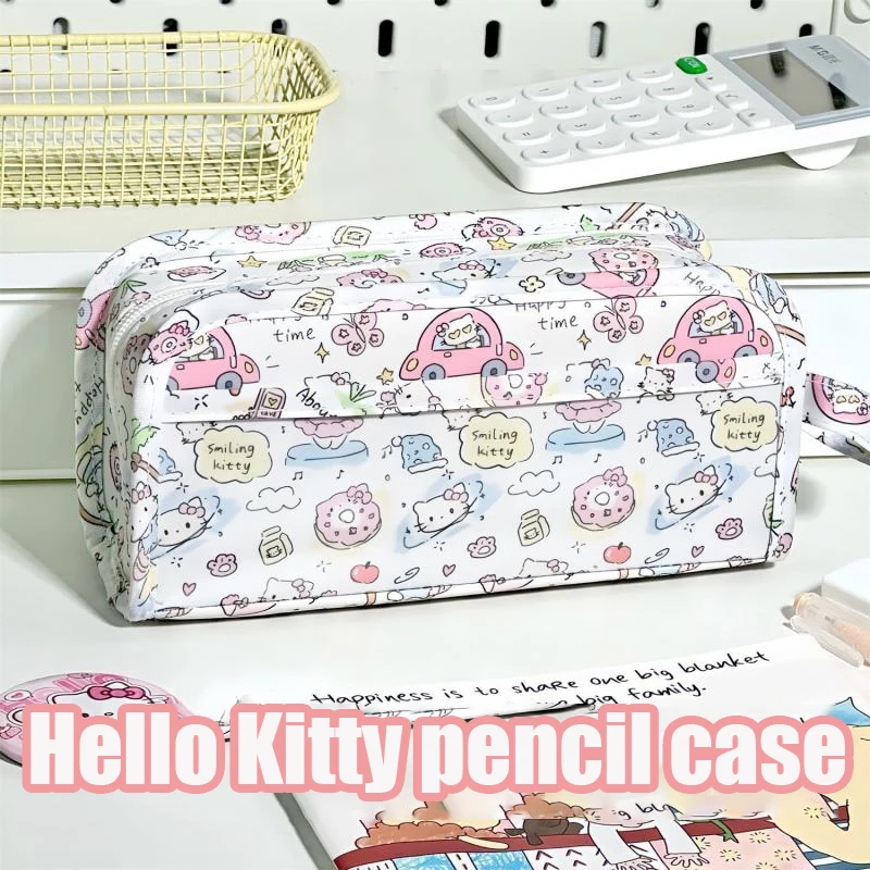 New Hello Kitty Pencil Case Anime Sanrio Cute Girl Classification Multi Layer Storage Bag Original Student Stationery Supplies