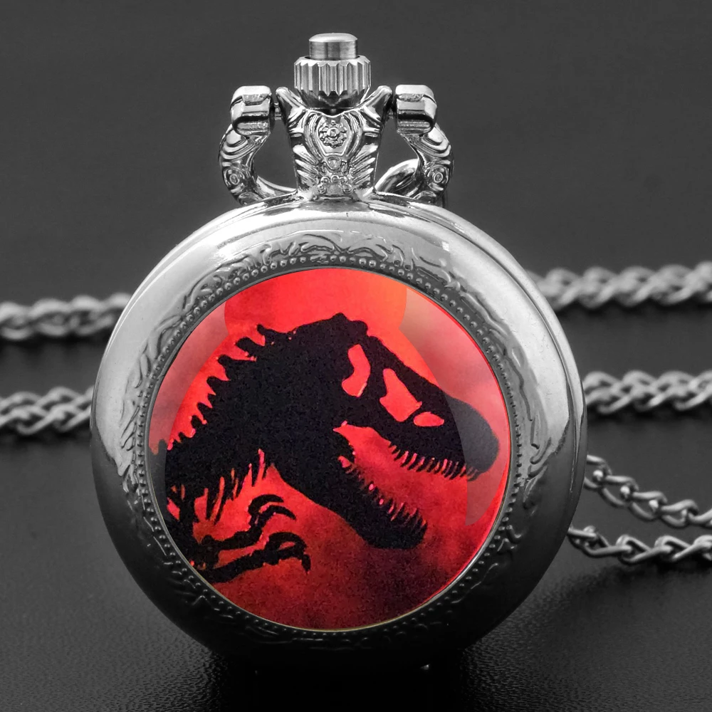 Новый Парк Юрского периода, динозавр, стеклянный купол, кварцевые карманные часы, ожерелье для мужчин, женщин и детей, уникальные ювелирные изделия, кулон, аксессуары, подарок