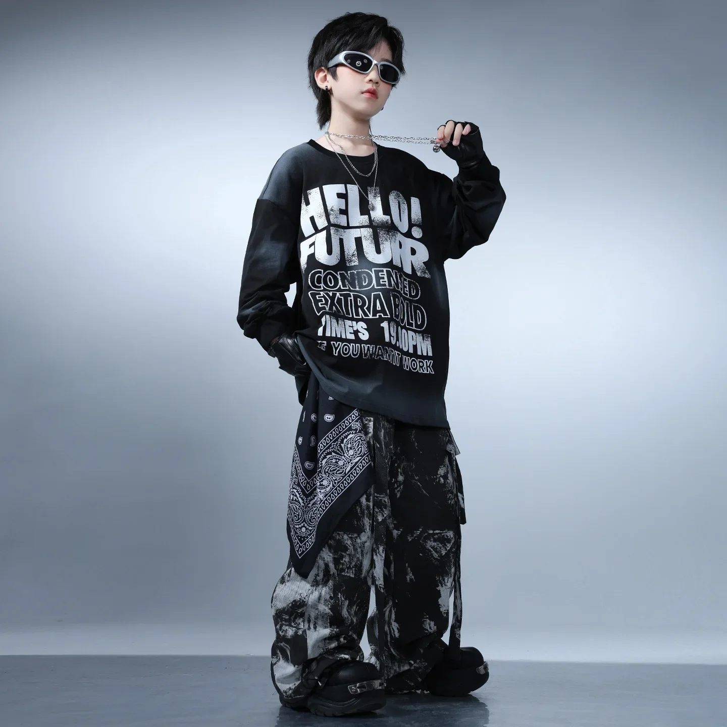 Kind Kpop Hip Hop Kleidung Schwarz Buchstaben Sweatshirt Casual Strap Print Cargo Hosen für Mädchen Junge Street Dance Tragen Kostüm Kleidung