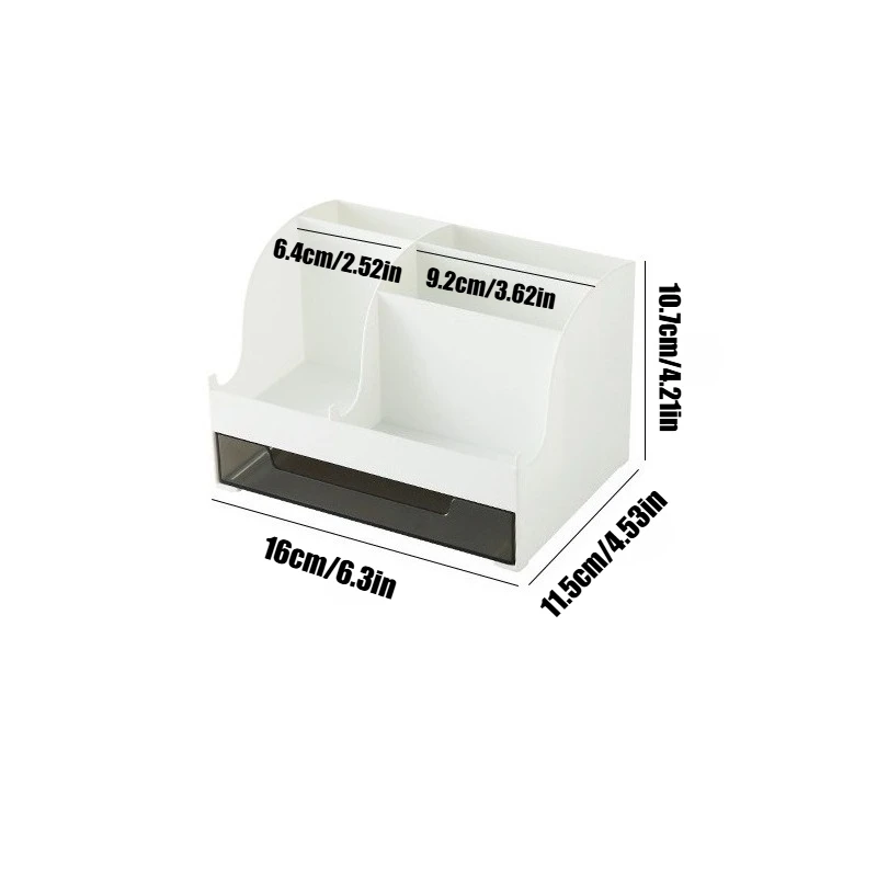 Multi Compartment Desk Organizer with Clear Drawer, Plastic Stationery Storage Caddy Pen Holder for Office School Home