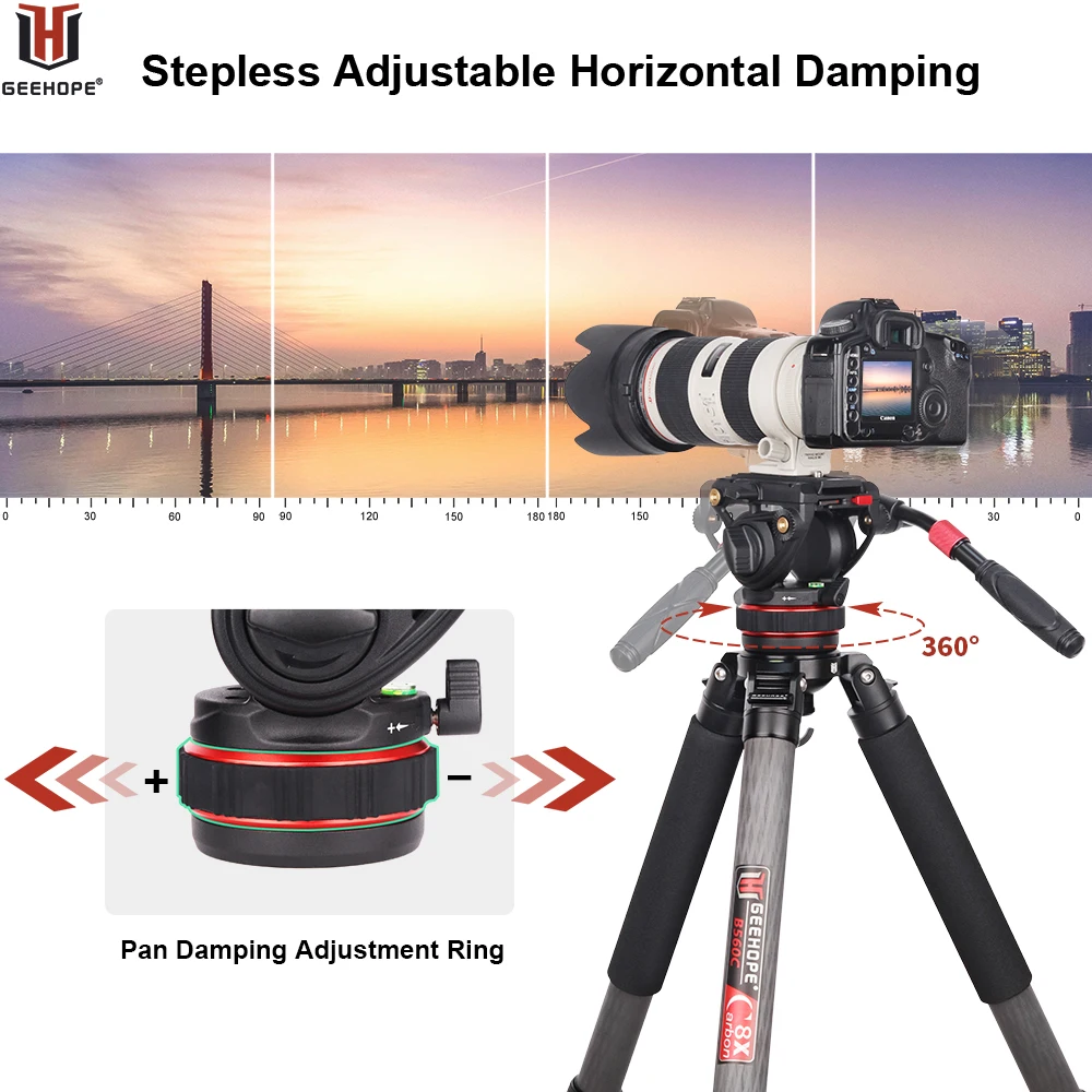 GEEHOPE DF-12S Pro Video Tripod Fluid Tilt Head with Stepless Adjustable Pan Damping Load up to 12kg,for DSLR Cameras,Camcorders