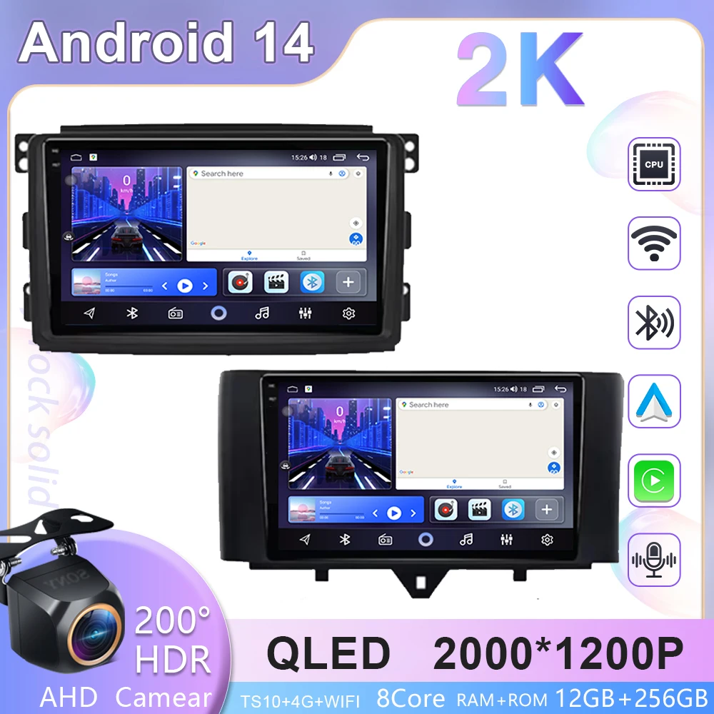 

Android 14 For Mercedes-Benz Smart 2011- 2015 Car Radio Carplay 4G Head Unit Multimedia Player GPS Navigation DSP Auto Audio BT