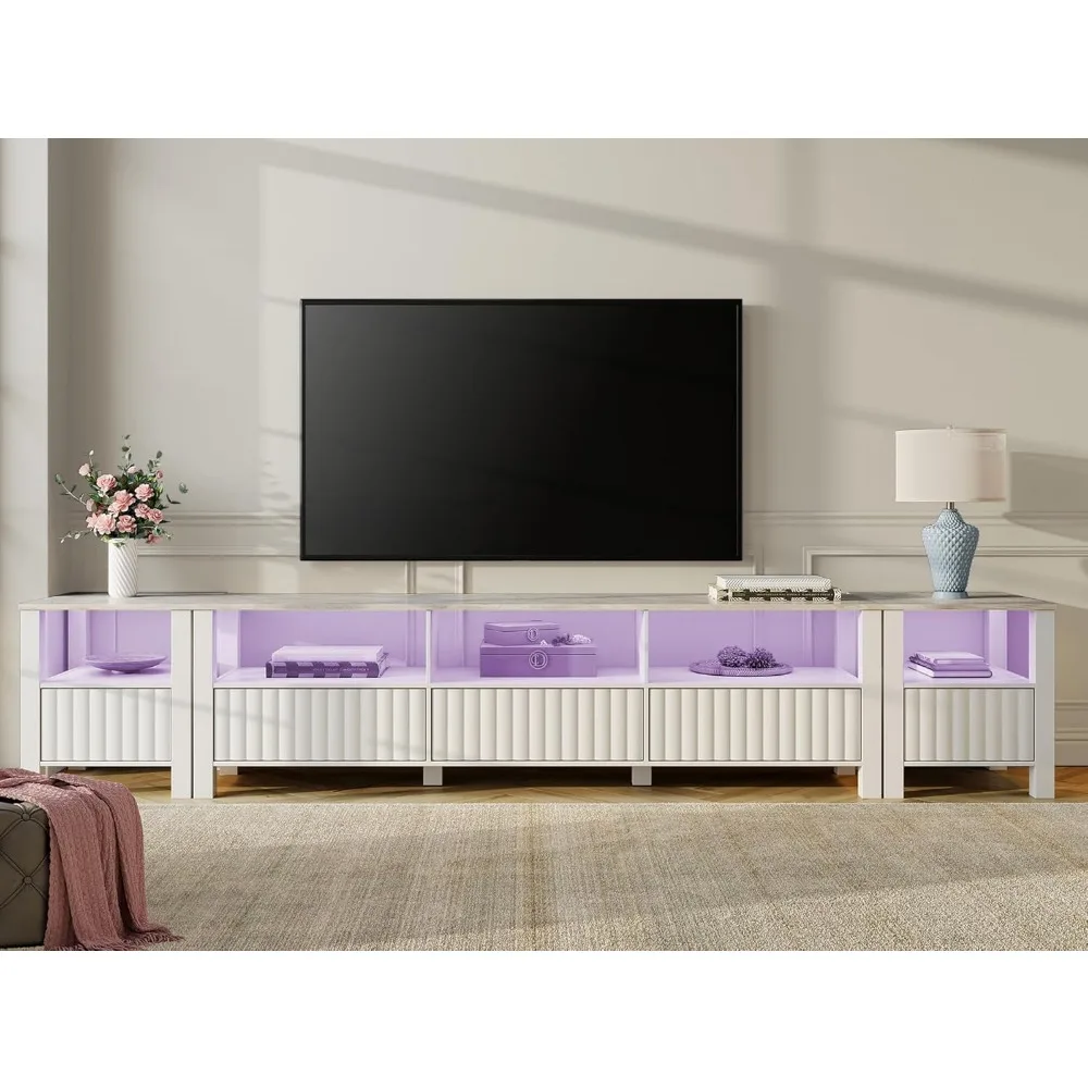 3-in-1 TV Stand with Colorful LED Light, Storage Cabinet, Entertainment Center for Up To 110 Inch TVs, Modern Wood TV Stand