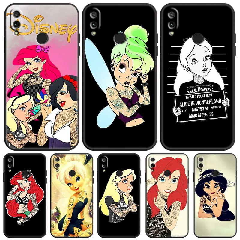 Disney Punk Tattoo princess Case For Honor X6 4G X7 4G X8 X9 4G 5G Huawei Y9 Y7 Y5 Y6 Y7 Y8 A S P Prime 2018 2019 2020 Black