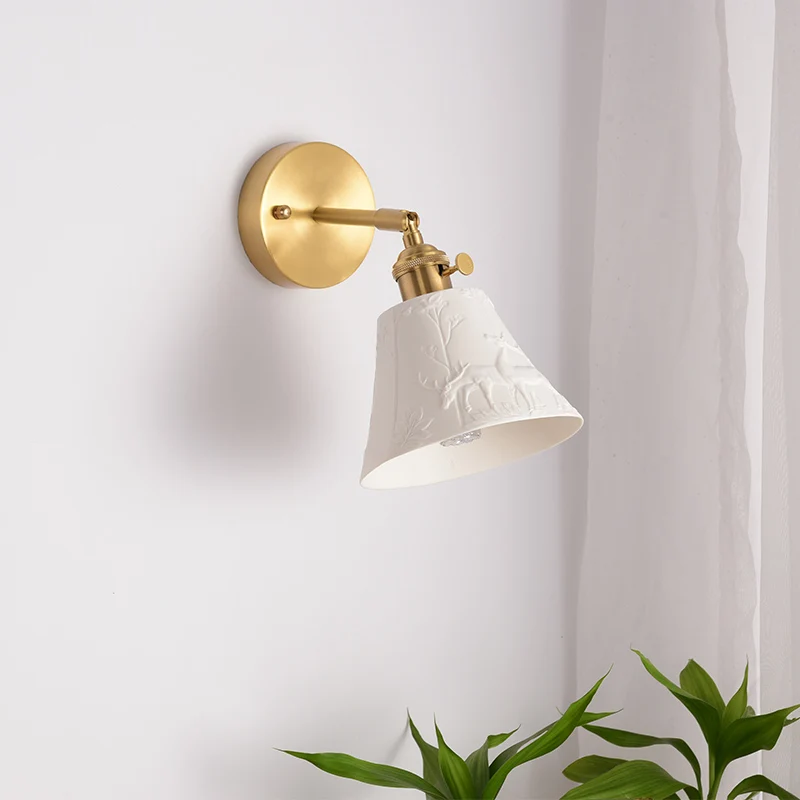 Alce paralume in ceramica lampade da parete a LED Sconce rame Pull Chain camera da letto bagno specchio luce Nordic illuminazione moderna Lampara Pared