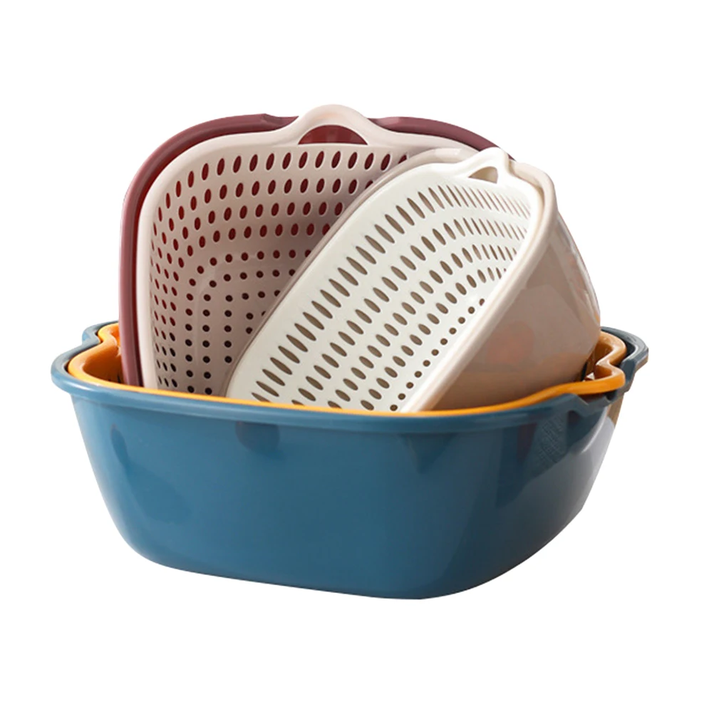 

6Pcs Kitchen Draining Basket Hollow Design Quick Water Drainage Double-Layer Fruit Vegetable Storage Organizer Practical