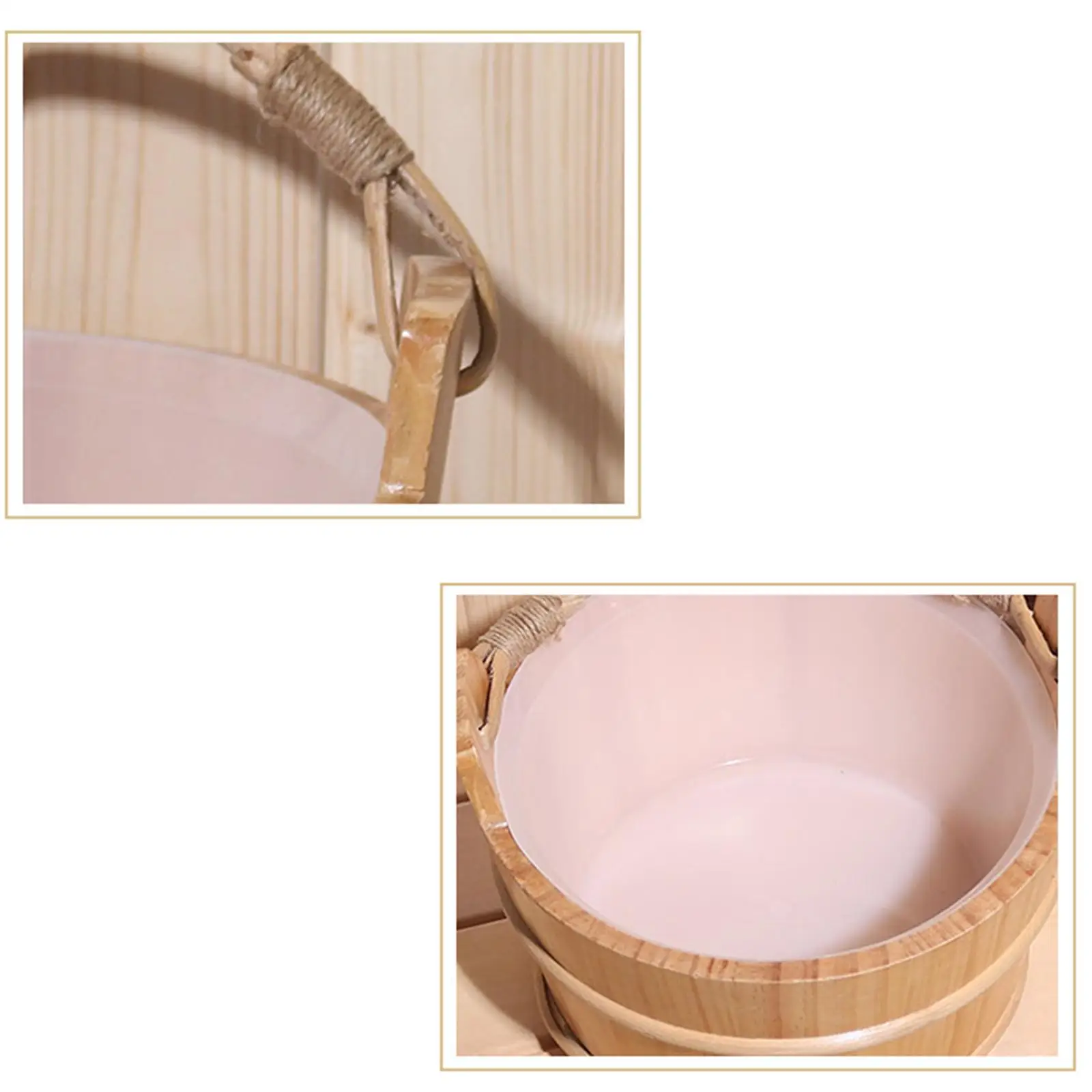 

Wooden Sauna Bucket with Ladle Wooden Bathing Bucket Milk Pail Versatile Rope Handle Sauna Accessories for SPA Houses Hotels