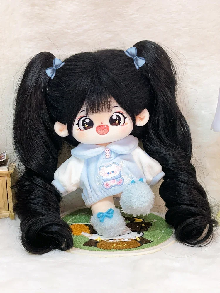 【Otari】7.87inch Genuine black hair female cotton doll clothes 20cm black hair long hair girl doll clothes