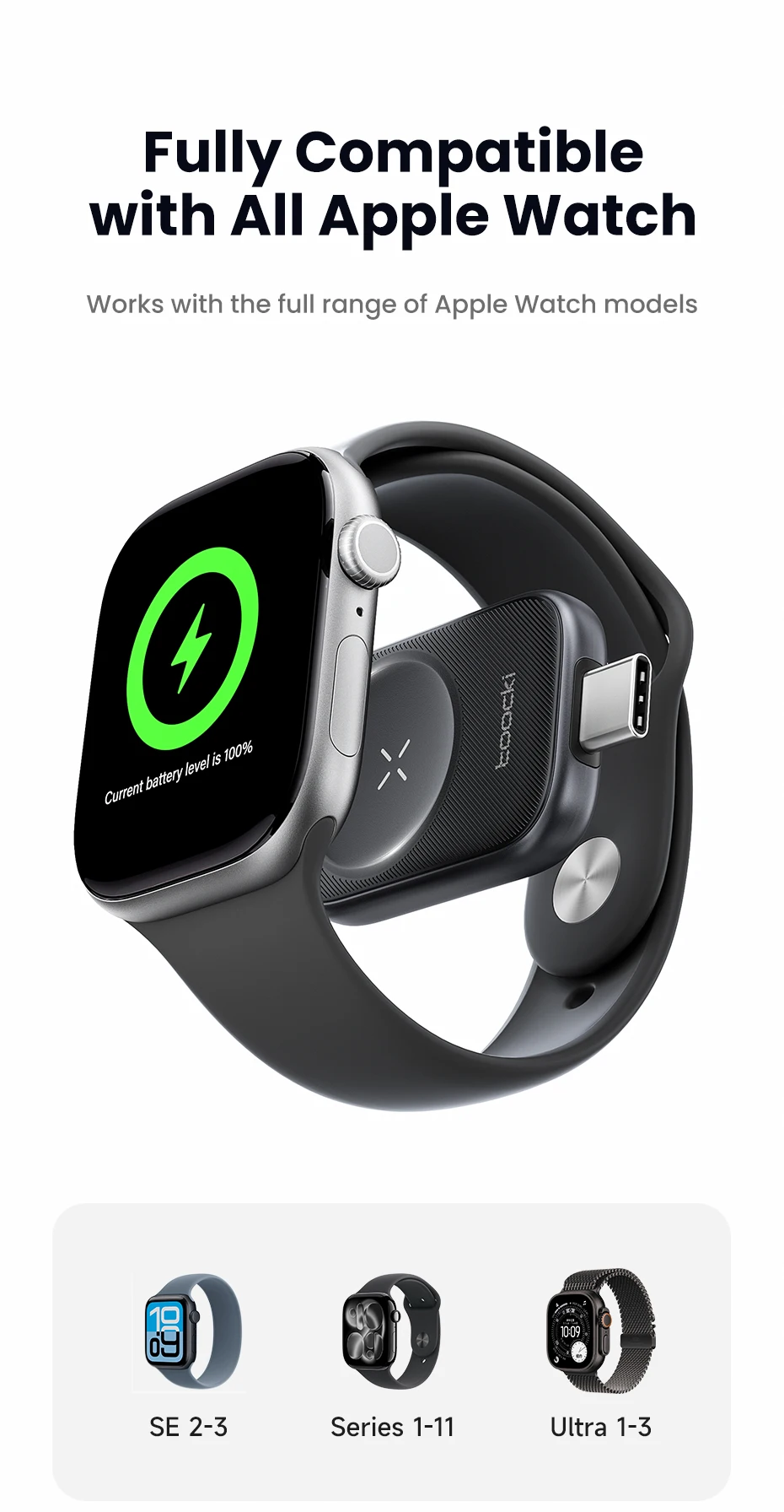 Toocki TW13 2,5W Kabelloses Ladegerät für iWatch S1-S11 SE 2-3 Ultra 1-3 Tragbares Typ-C Magnetisches Kabelloses Ladegerät für Apple Watch – Detail 11