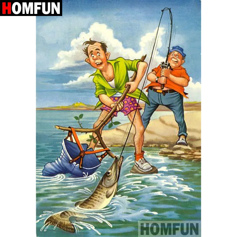 

HOMFUN 5D DIY Diamond Painting Full Square/Round Drill "Cartoon fishing" Embroidery Cross Stitch gift Home Decor Gift A09211