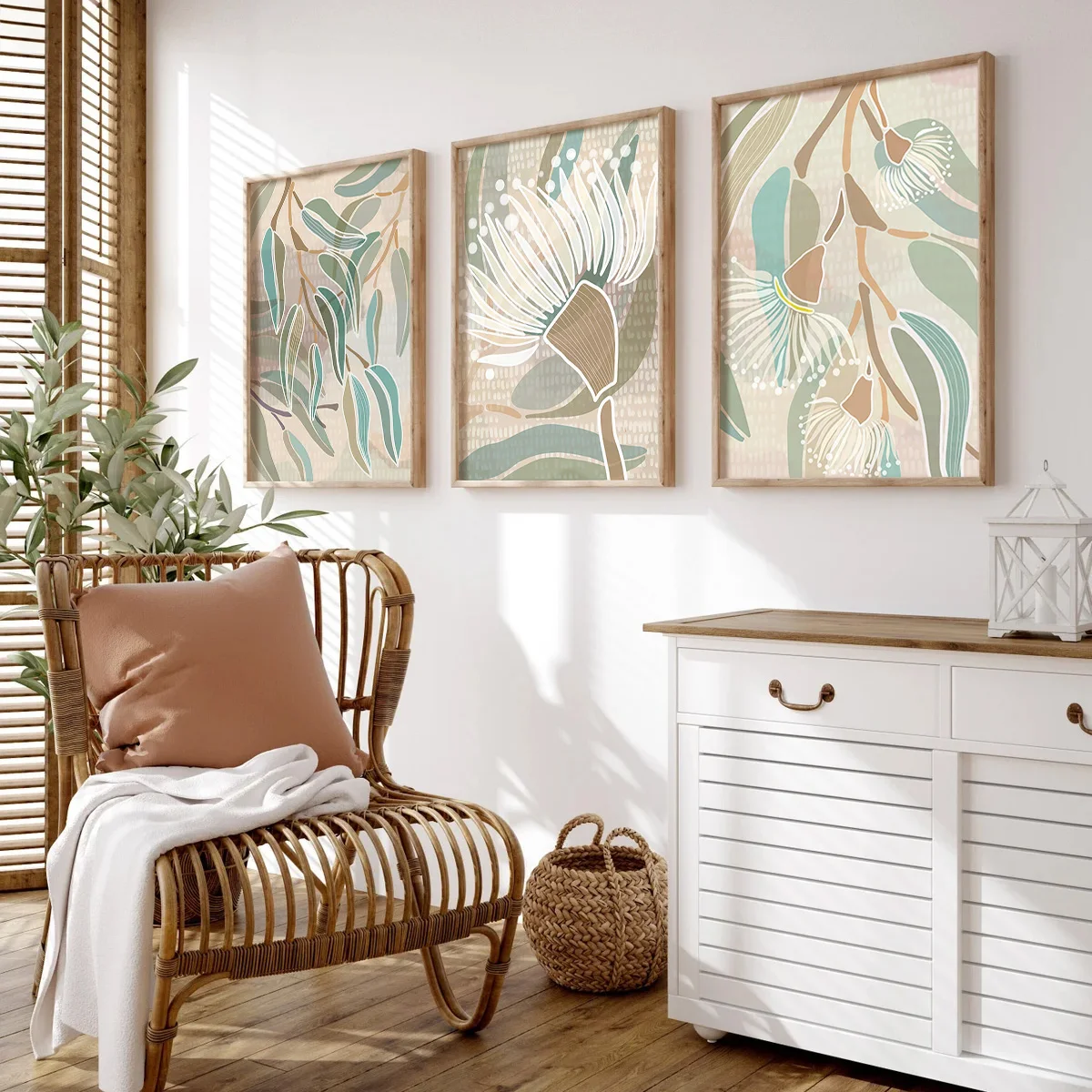 

3pcs/Set Abstract Eucalyptus Green Flowers Mural Prints, Modern Plant Floral Canvas Poster Wall Art, Living Room Home Decoration