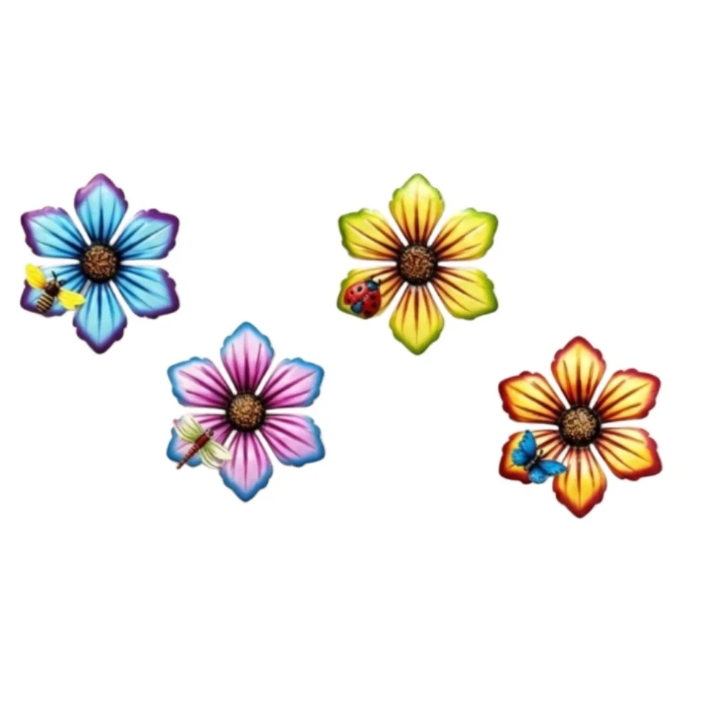 4 Pack Iron Flower Wall Decor with Insects Dragonflies Butterflies for For home Garden Outdoor Fence Decoration