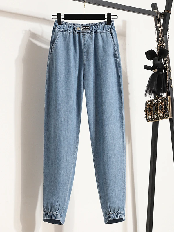 

Женские летние тонкие джинсовые джинсы с высокой талией, девять очков, утягивающие брюки Харлан, модный дизайн, свободные длинные брюки