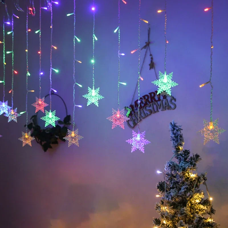 1pc 8mode Led Snowflake Curtain Christmas Fairy String Lights Garland Outdoor for Home Garden New Year Party Decoration