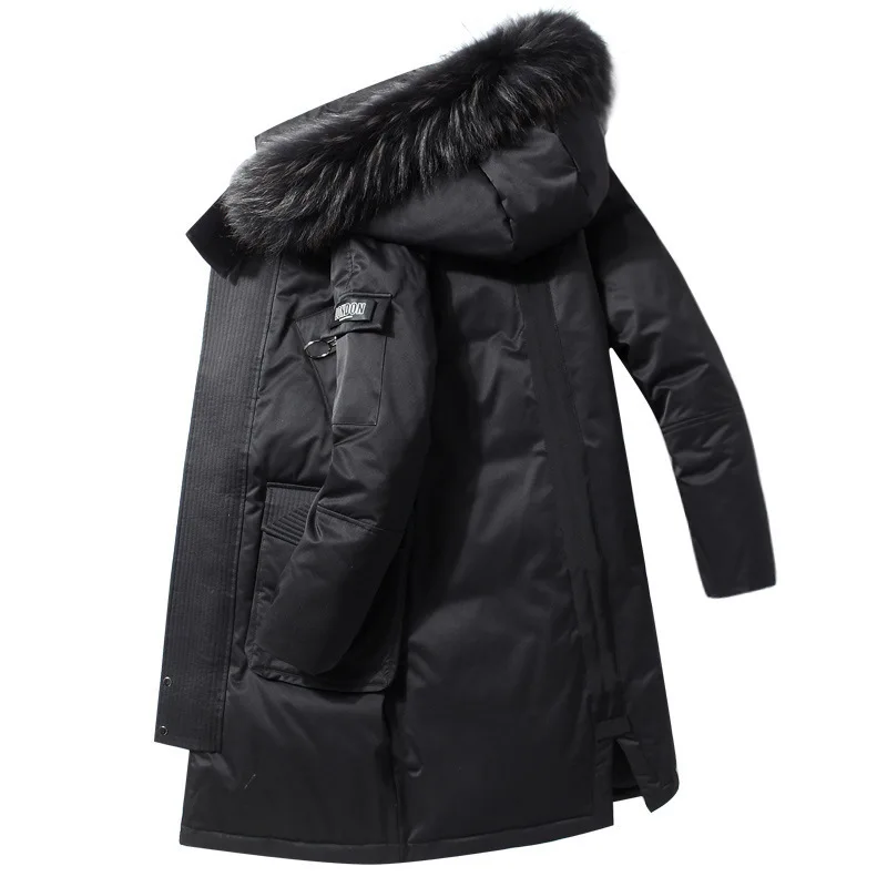 Chaqueta de plumas de pato para hombre, abrigo grueso con capucha y cuello de piel, Parka rompevientos, larga y cálida, de-30 grados, Invierno