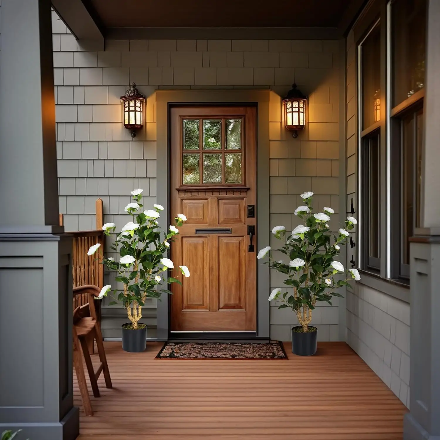 

2 упаковки искусственного камелии 3 фута, белое искусственное растение камелии, искусственное цветочное дерево в горшке, пластиковое дерево