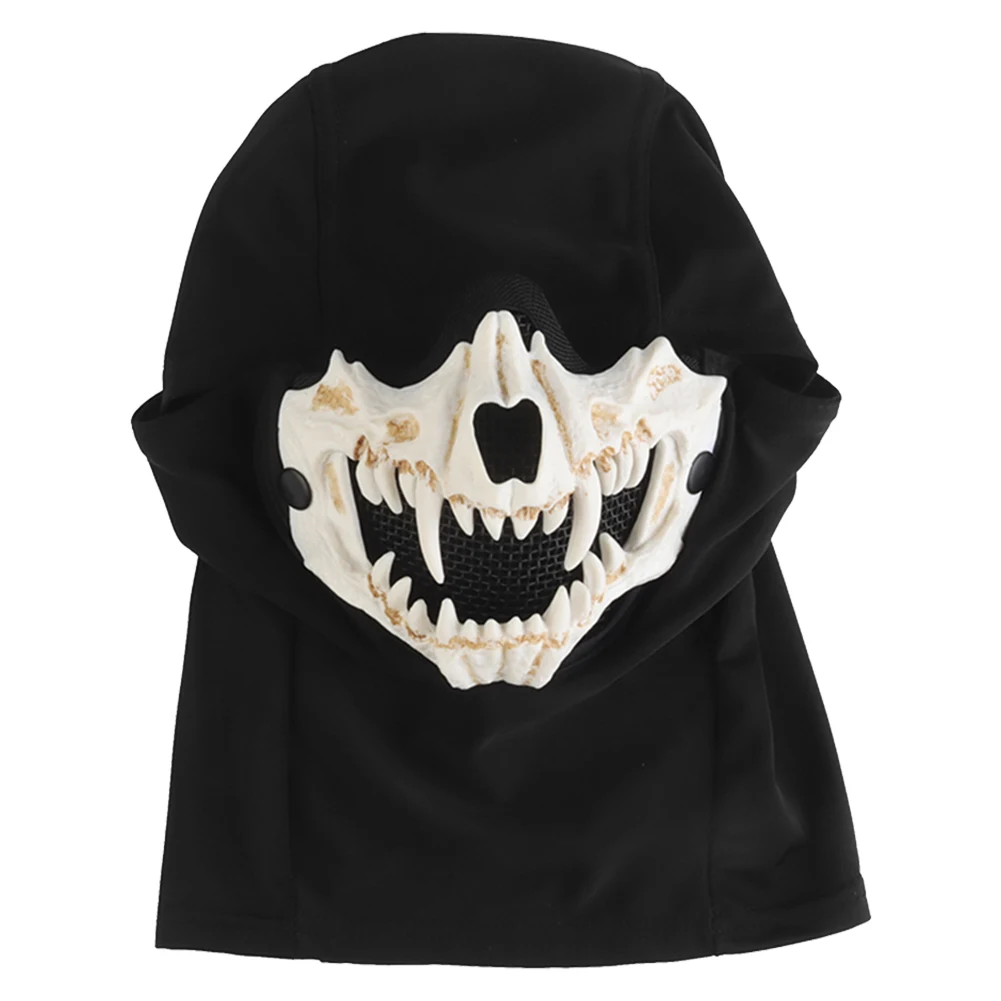 Skeleton Skull Airsoft Mask with Ear Protection Horror Fangs Skull Mask Breathable Mesh Half Face Mask for Paintball Accessories