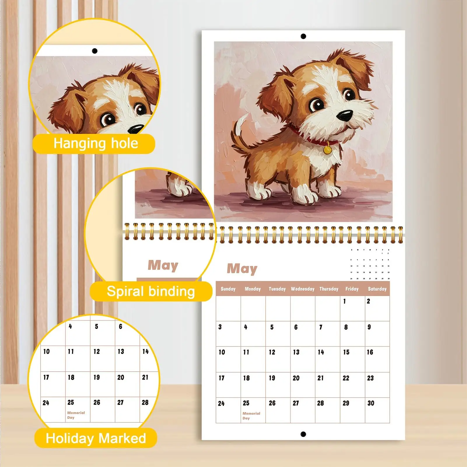 

Календарь на 2026 года, ежемесячный еженедельный ежедневник с собакой, настенный календарь на 2026 год, 12 месяцев для встреч, повестка дня, академическое расписание, домашний декор