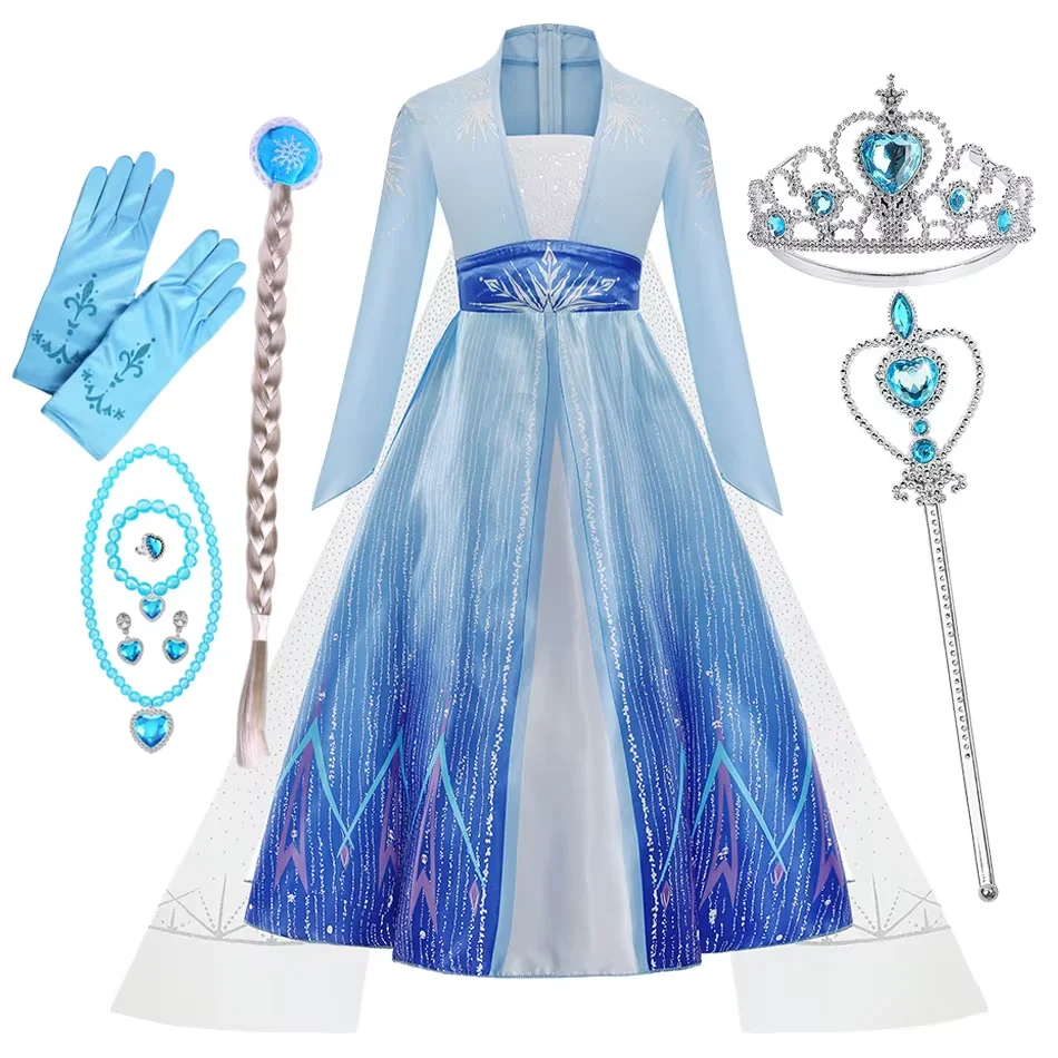

Girls Costume Snow Queen Frozen Elsa Princess Dress Carnival Party Halloween Cosplay Kids Clothes Children Birthday Party Dress