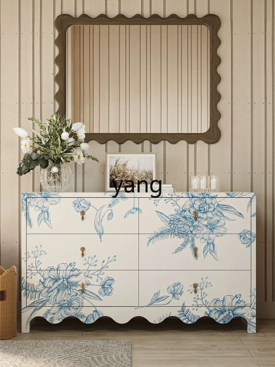 XYY retro solid wood chest villa bedroom bedside hand painted side cabinet
