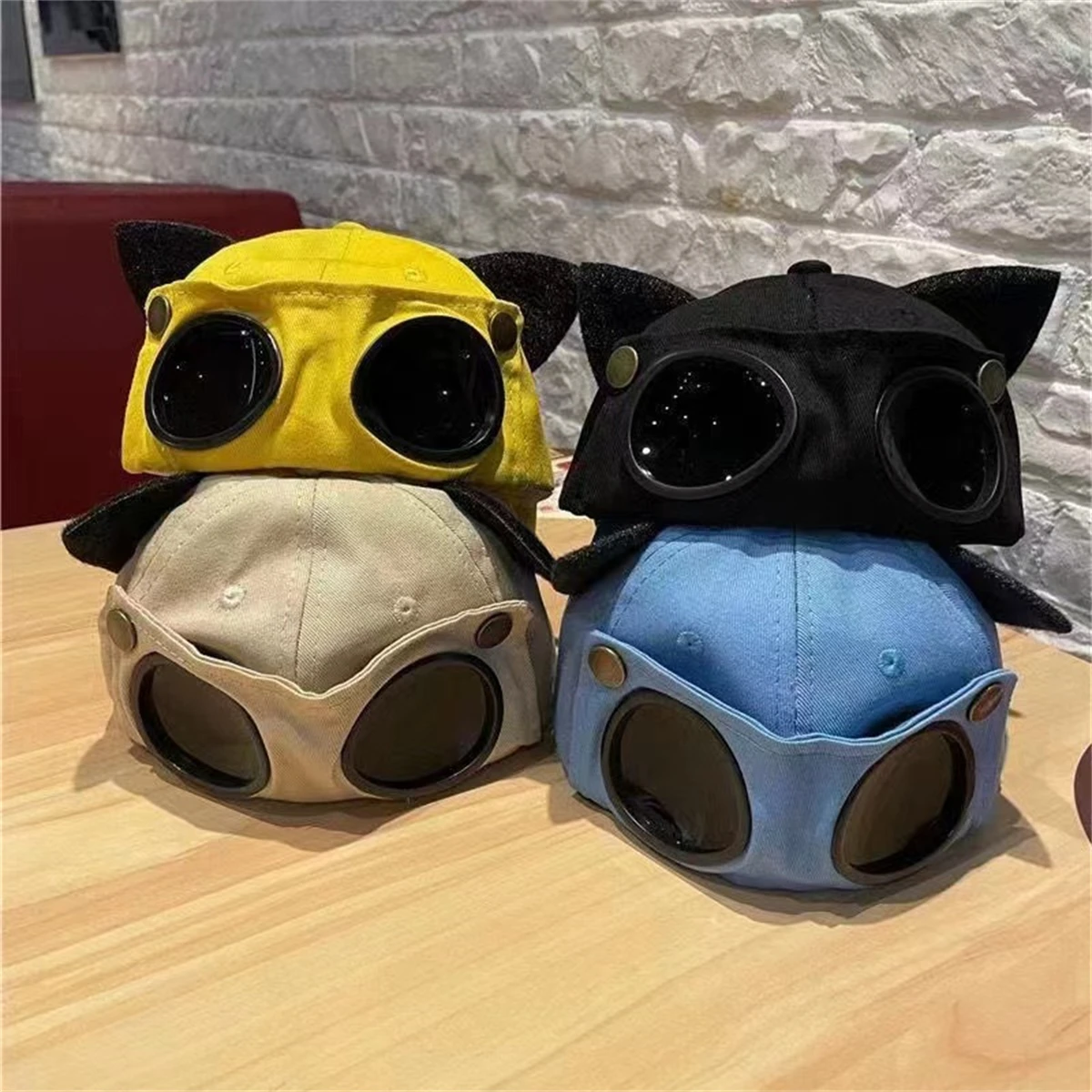 New cat-ear aviator glasses baseball cap, fashionable sun protection retro hat, wear both positive and negative