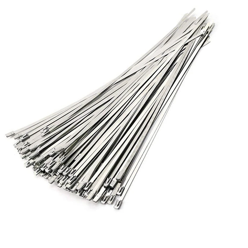 

Stainless Steel Cable Ties, 100 Pcs 7.9 Inches Heavy Duty Self-Locking Cable Zip Ties, Metal Exhaust Wrap Locking Ties