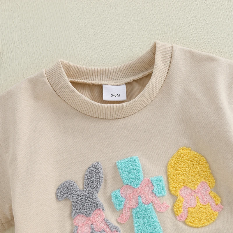 유아 아기 부활절 Romper 캐주얼 토끼 계란 자수 짧은 소매 신생아 Jumpsuit 유아 소년 소녀 귀여운 옷