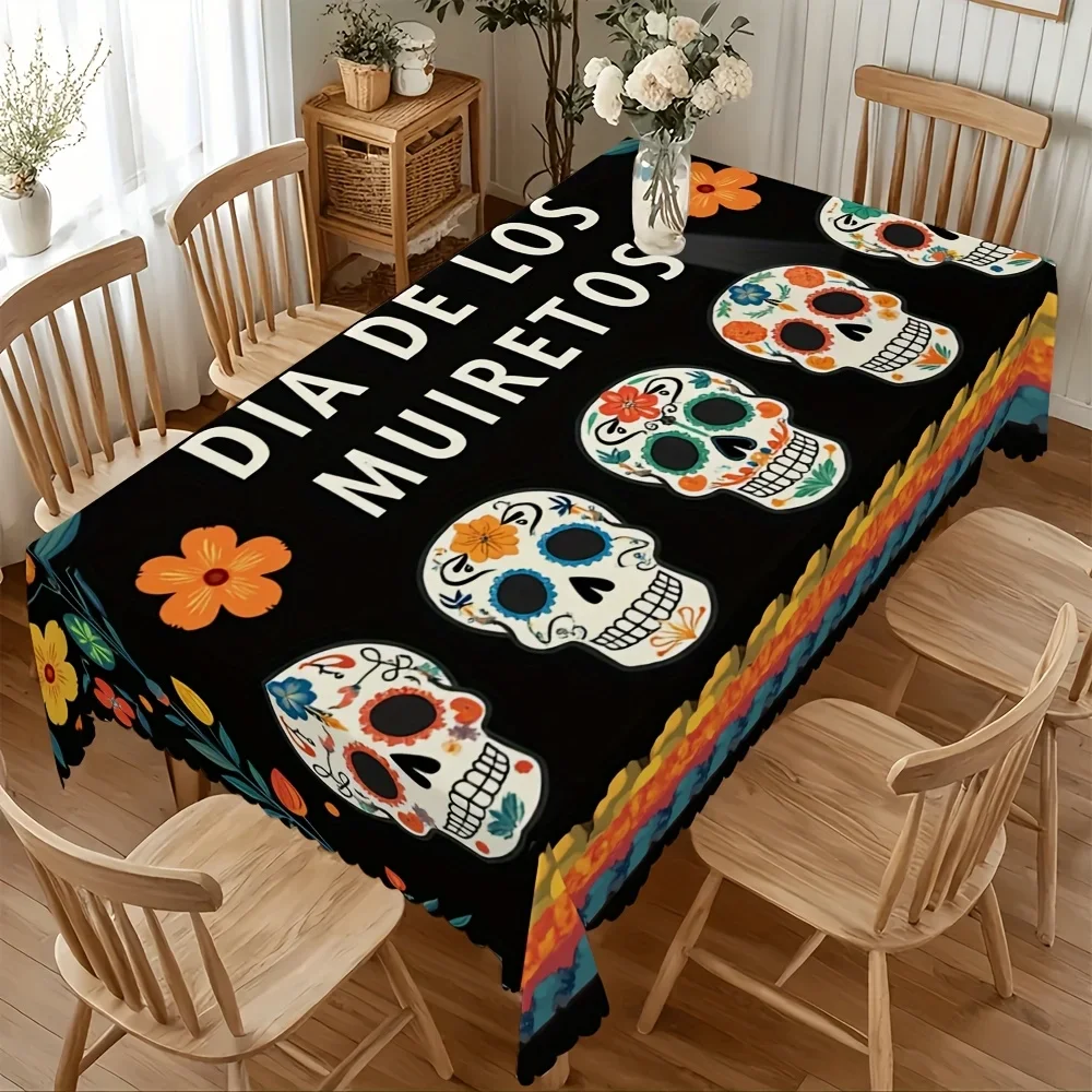 Mexican Day of The Dead  Tablecloths Party Decor Mexico Sugar Skull Floral Día De Los Muertos Table Cloth Home Decor