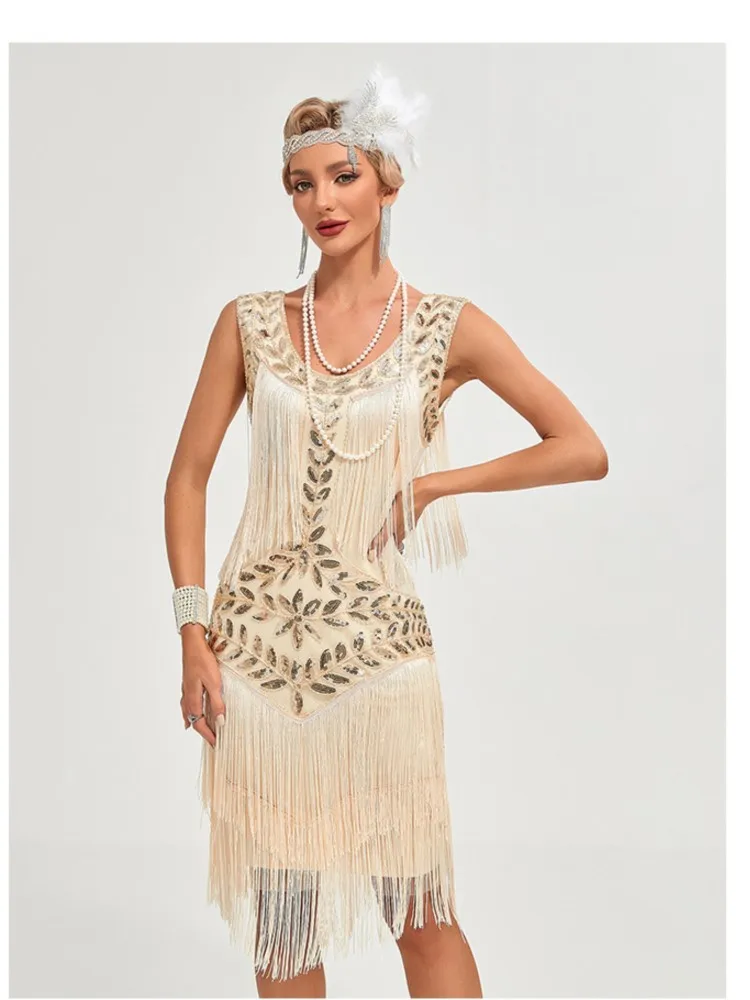 Sukienka damska na lato 2026, na studniówkę, do tańca, spódnica, jednolity kolor, dekolt okrągły, cekiny, koraliki, haft, frędzle, seksowna sukienka damska.