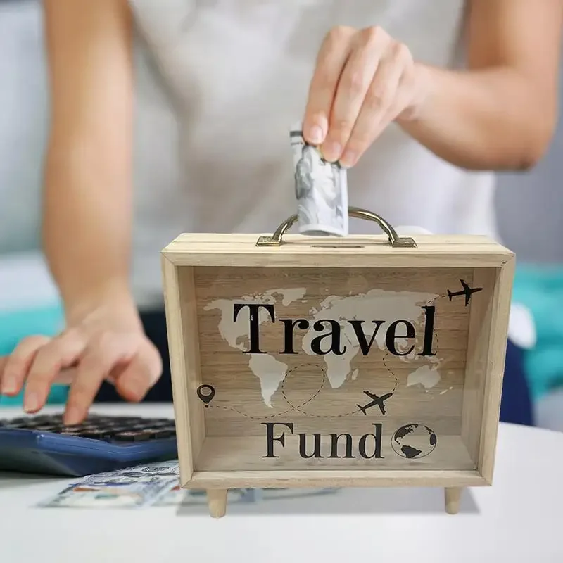 Money Saving Box Wooden Money Saver Bank With Transparent Window Reusable Cash Savings Case For Couples Friends Partners