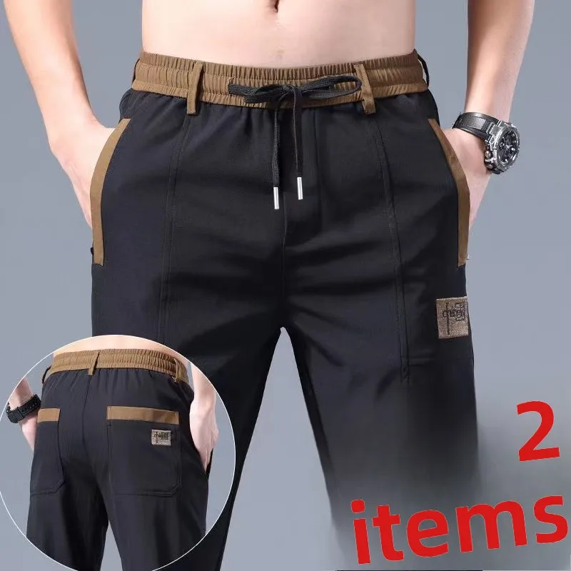 

Men's Work Pants Summer Thin Ice Silk Casual Trousers for Office Wear And Construction Sites Comfortable mid Waist Long Pants