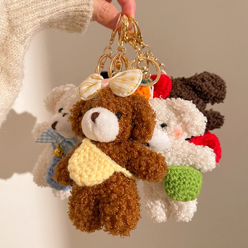 Bow Bear Plush Toy Keychain Cartoon Soft Stuffed Doll Pendant Car Key Ring Backpack Bag Decor Kid Gift