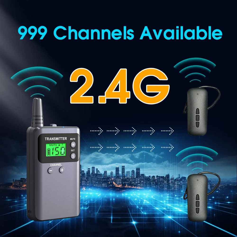 2.4G Wireless Whisper Tour Guide System Portable Audio Transmitter Receiver for Travel Agency Excursion Museum Conference