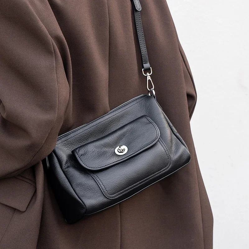 

Women Cow Genuine Leather Shoulder Bags Ladies Fashion Designer Luxury Handbags Female Retro Underarm Cowhide Crossbody Bag lady