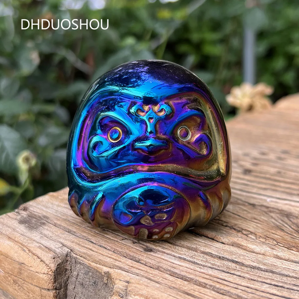 

Customized Natural Crystal Aura Plating Japanese Daruma Fortune Doll Figurines Obsidian Cute For Healing Home Decor Ornaments