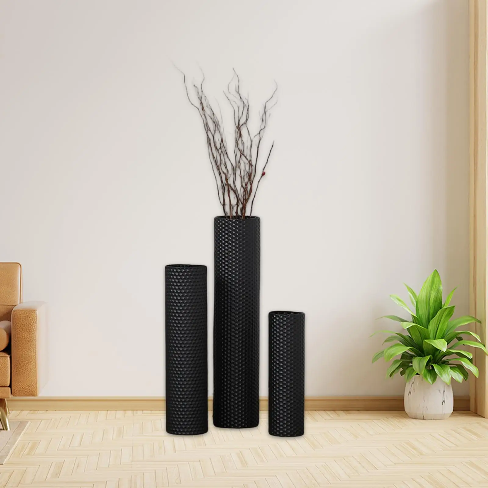 

3Pcs Floor Vases Set Decorative Cylinder Vase Creative Metal Floor Standing for