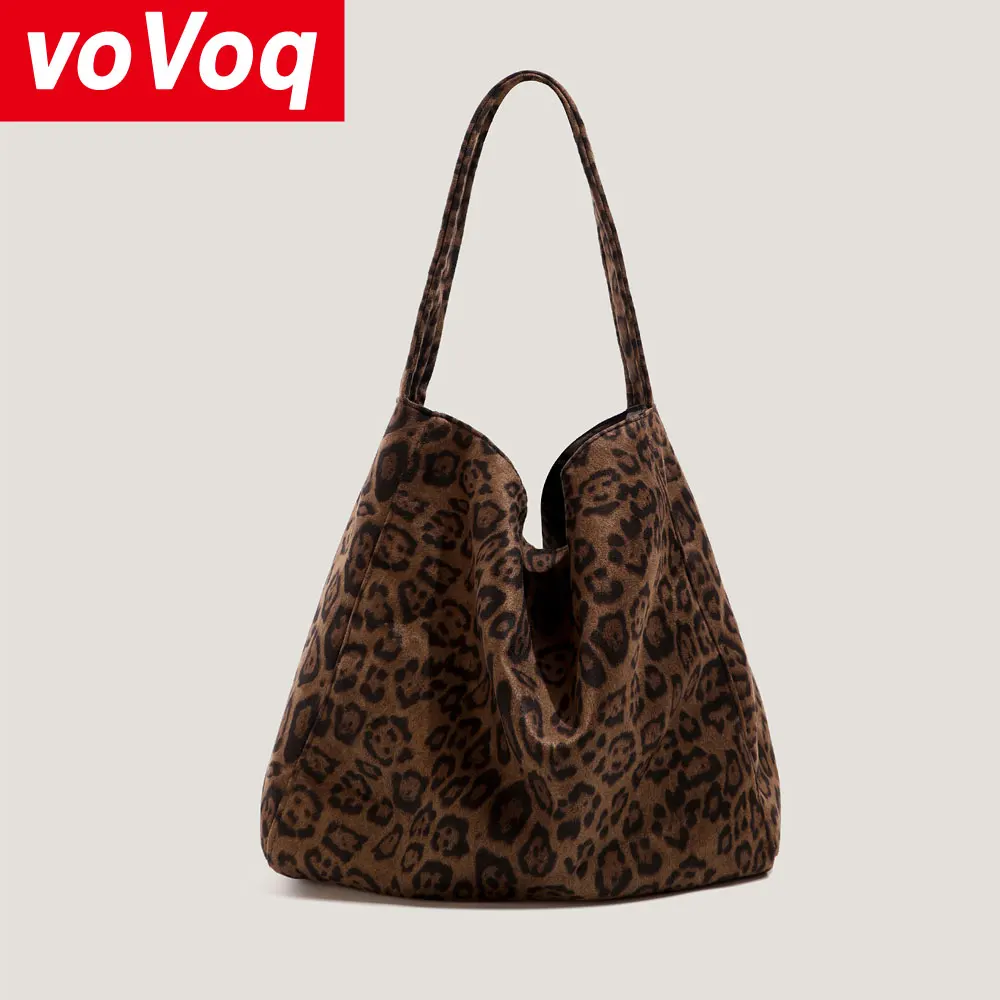 

Korean Leopard Print Bag Women's Autumn and Winter New Large Capacity Canvas Bag Lazy Style Shoulder Bag Commuting Tote Bag