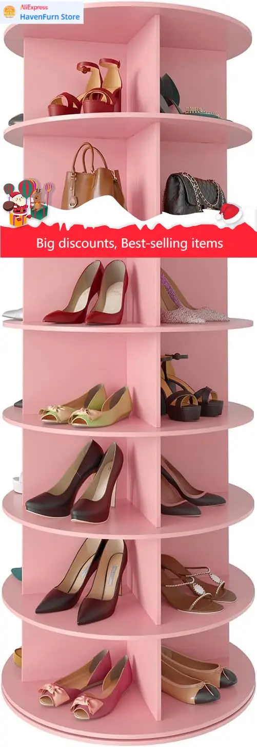 SpaceAid Torre de Zapatos Giratoria de 7 Niveles, Exhibidor de Zapatos Giratorio Lazy Susan, Almacenamiento de Zapatos Giratorio 360° Tipo Carrusel Redondo, Vertical