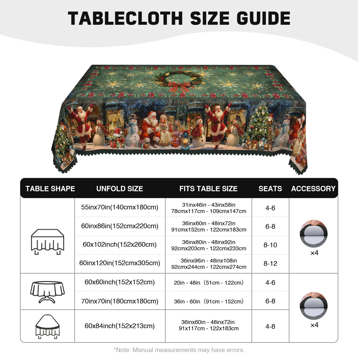 1 piece, Christmas-themed party tablecloth, sparkling snowflake Santa snowman winter pattern print
