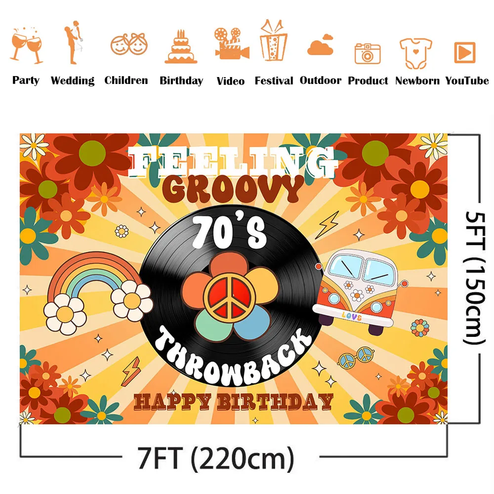 Throwback to the 70's Backdrop Feeling Groovy Photo Background Retro Groovy Birthday Party Decoration Banner for Kids Child