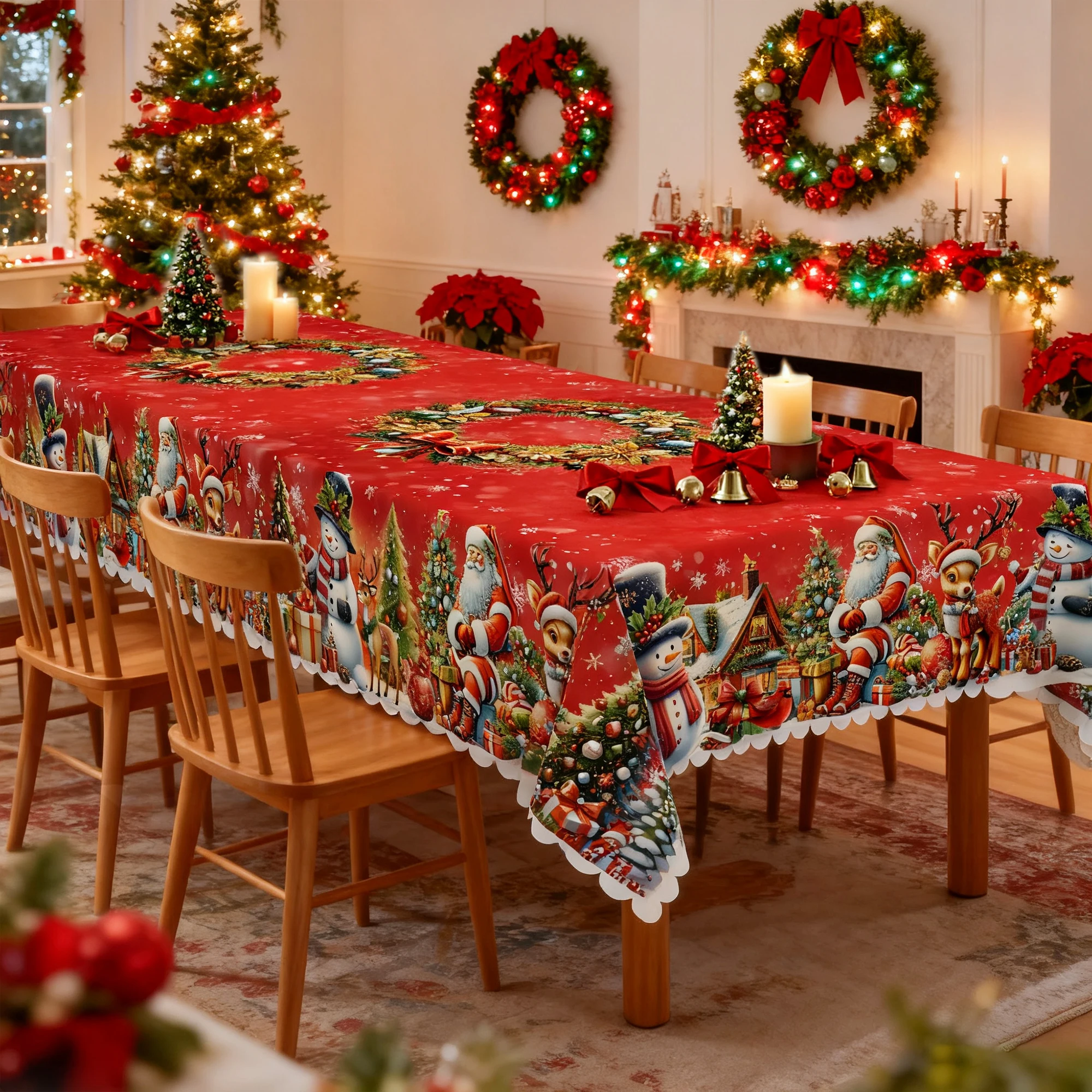 مفرش طاولة عيد الميلاد، 4 مفرش طاولة ذاتي اللصق، سانتا كلوز، رجل الثلج وشجرة عيد الميلاد - مفرش طاولة بوليستر متين، مفرش طاولة من البوليستر، 6 مقاسات متوفر، مفرش طاولة دائري ومستطيل، هدية عيد الميلاد، يخلق لجميع ملحقات المطبخ، م... #4