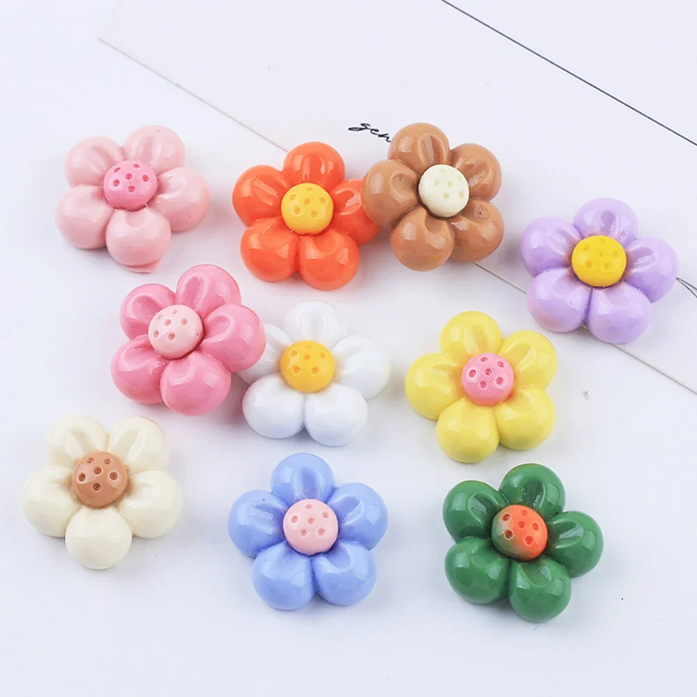 10PCS 19x19mm Five Petal Flower Miniature Flat Back Resin Cabochons For Hairpin Scrapbooking DIY Home Decor Craft Accessories