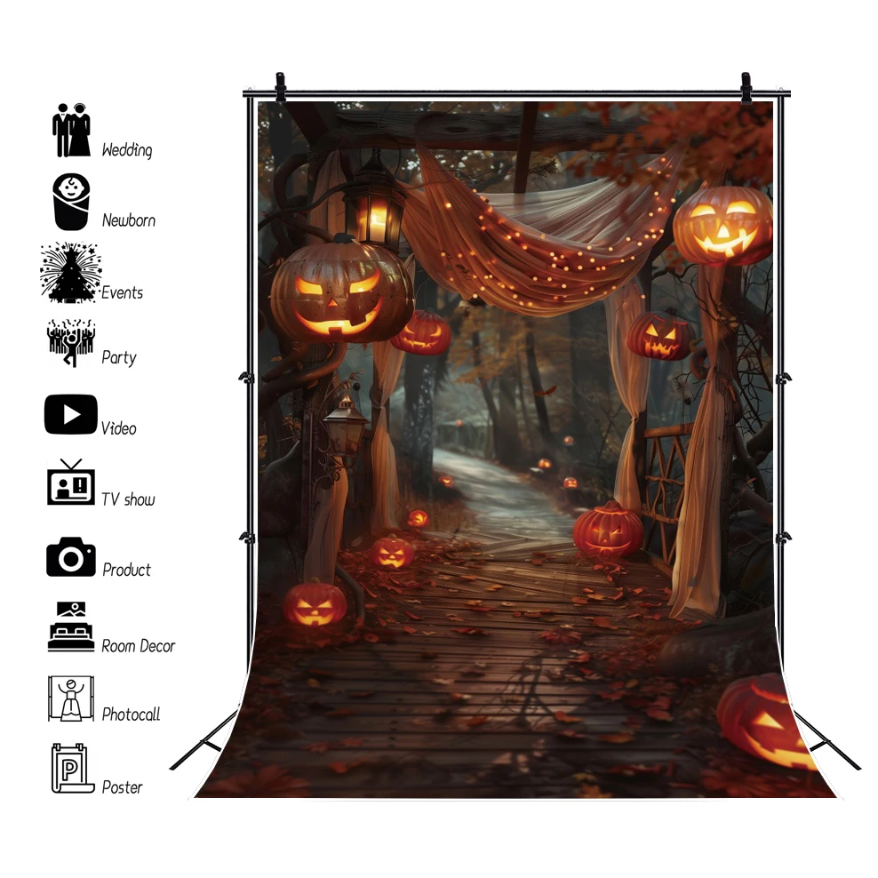 

Halloween Outdoor Scene Backdrop Pumpkin Lantern Night Party Kids Adult Portrait Photography Background Decor Poster Photostudio