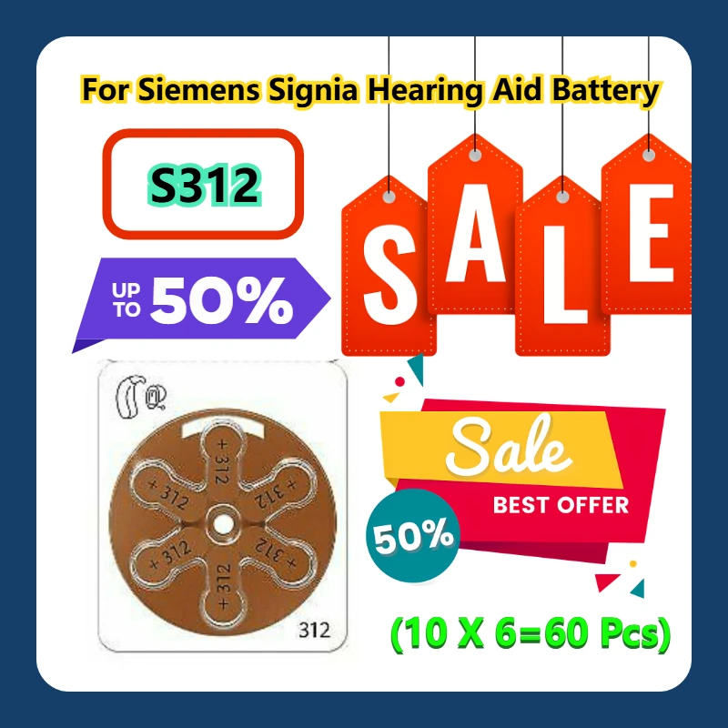 

For Siemens Signia Hearing Aid Battery S312 (10 X 6=60 Pcs)
