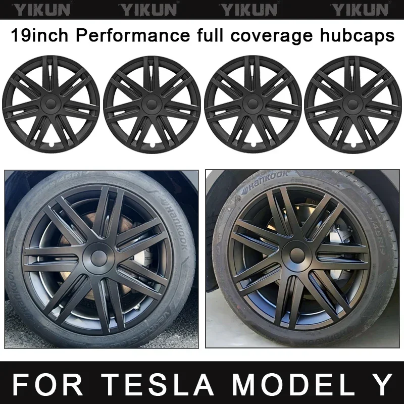 4pcs Car Accessories For Tesla Model Y 19 Inch Hubcap Replacement Performance Automobile Wheel Cover Full Rim Caps 2018-2024