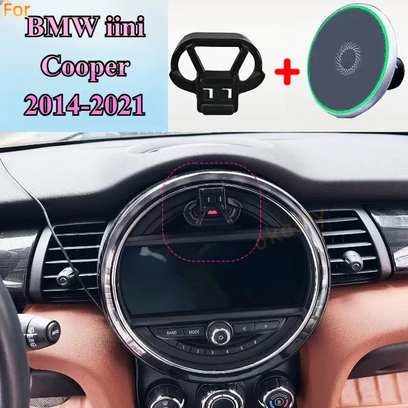 For BMW Mini Cooper F55 F56 F60 2014 2015 2016 -2021 Magnetic Car Phone Holder 15W Wireless Charging Phone Stand MagSafe Base